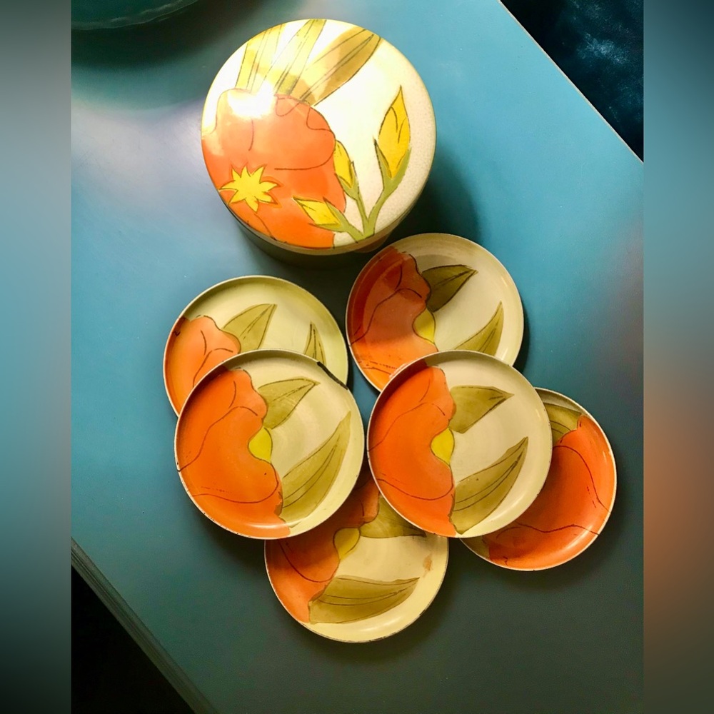 Vintage Japanese laquerware coaster set
